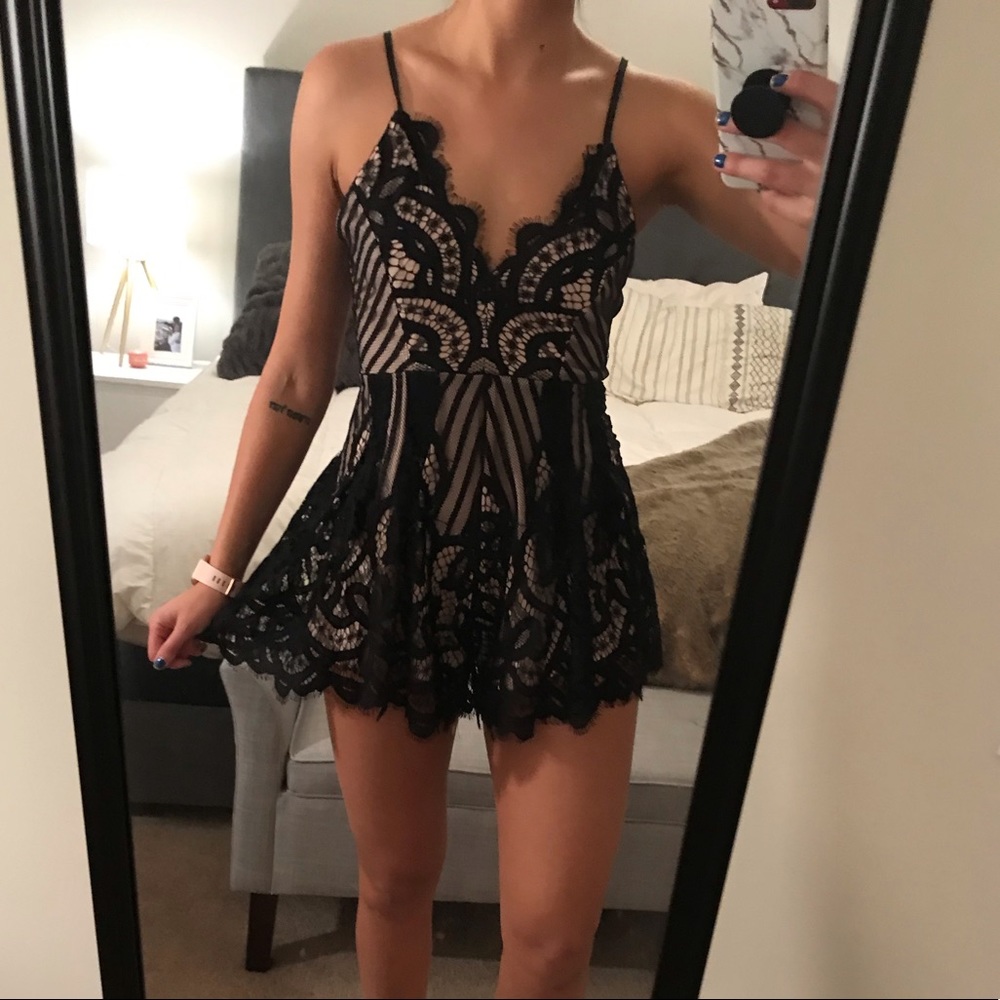 Black and Tan Lace Romper